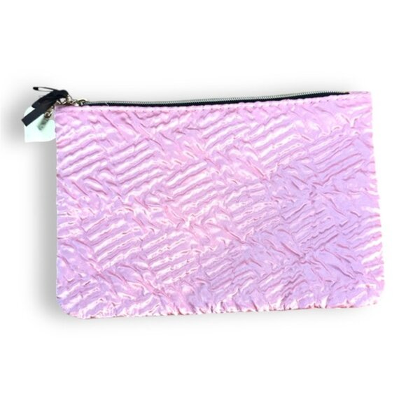 Pink Satin Textured Mini Zip Up Cosmetic Bag - Picture 1 of 4
